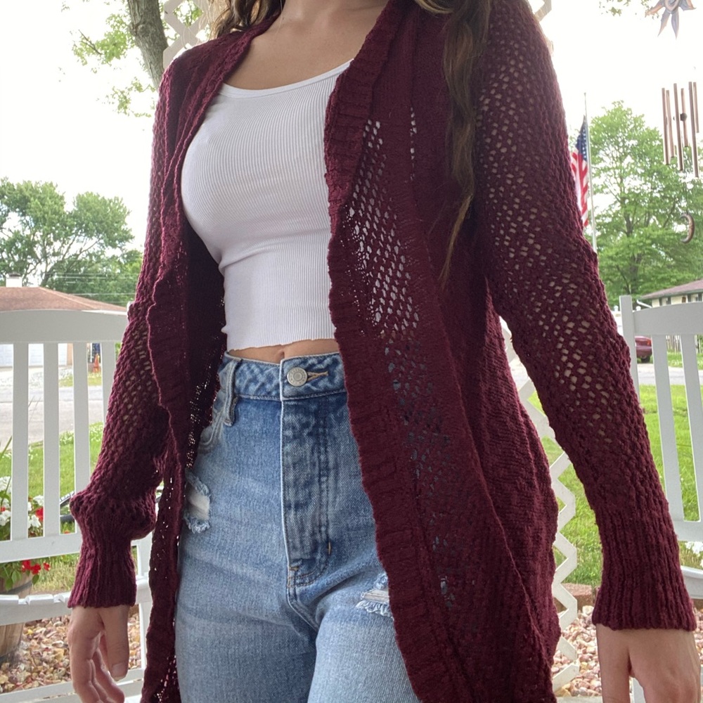 red cardigan